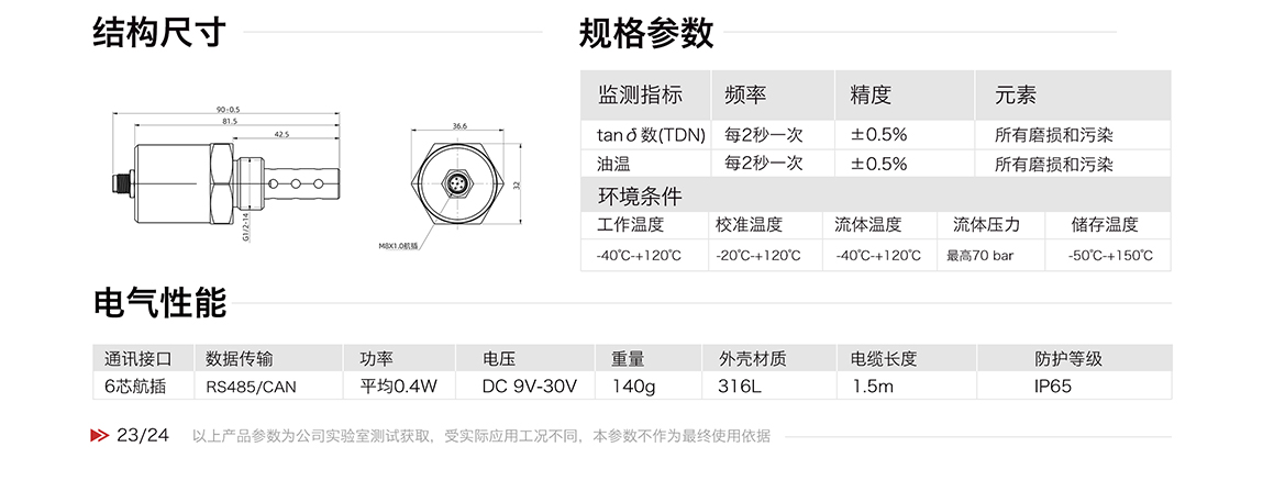 ITD-3系列油液正切損耗角傳感器 規格參數